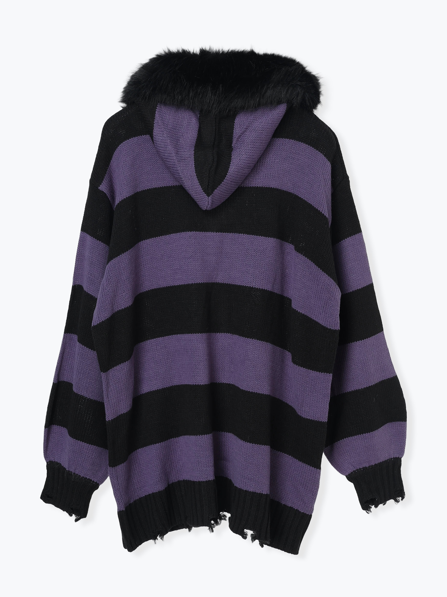 フードファーダメージユニセックスニットZIPパーカー（パーカー