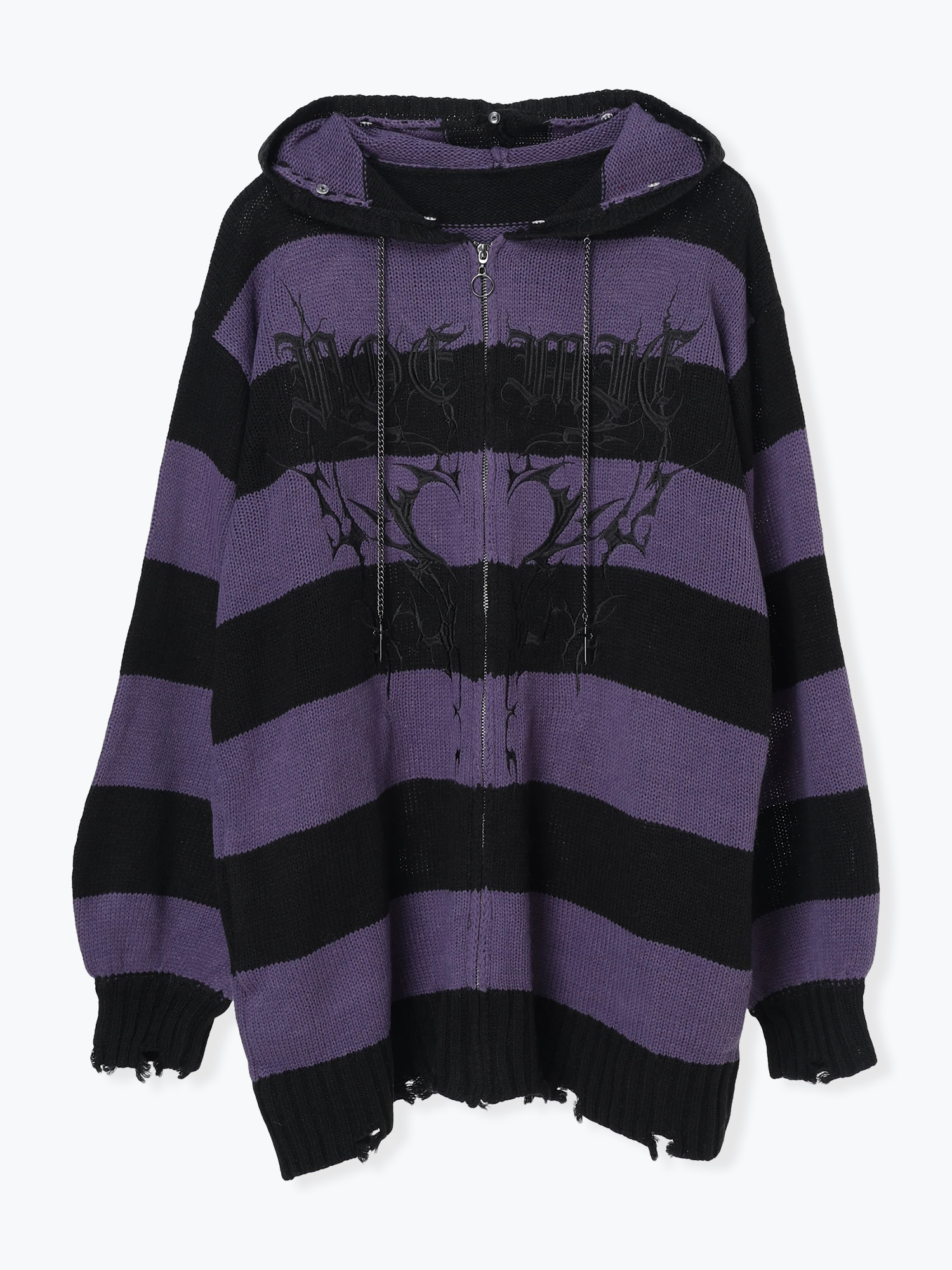 フードファーダメージユニセックスニットZIPパーカー（パーカー