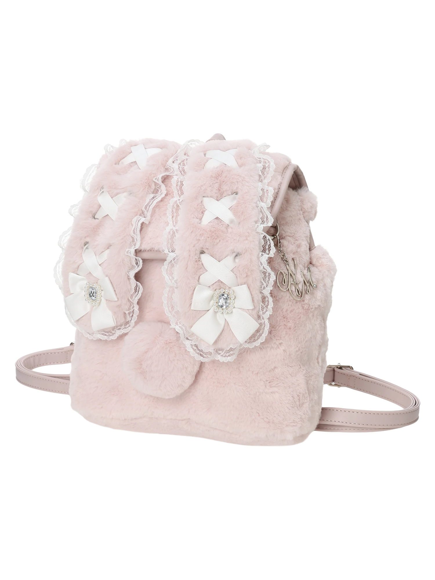 うさ耳リボンレースアップファーリュック（リュック｜ピンク