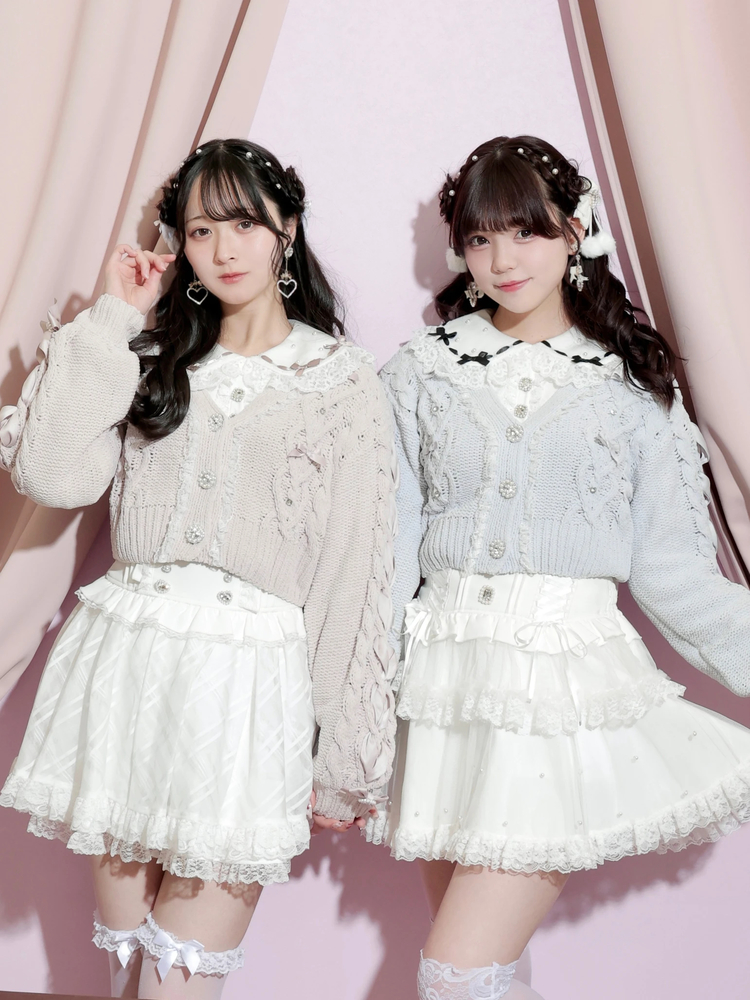 NOEMIE(ノエミー) |ビジューリボンレースアップマシュマロカーデ