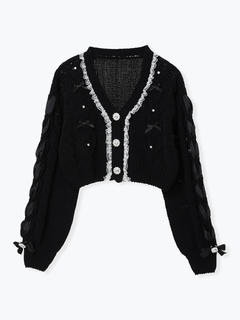 NOEMIE(ノエミー) |ビジューリボンレースアップマシュマロカーデ