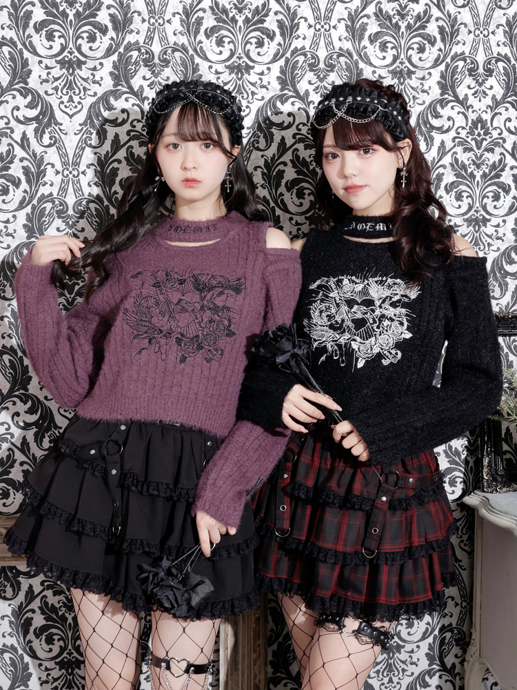 ハートフリルレースショートジップパーカー（チュニック｜オフホワイト