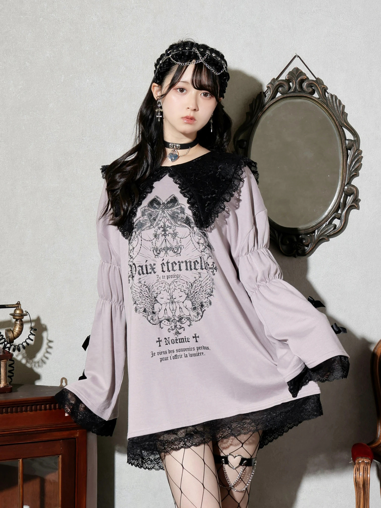 ゴシックエンジェルセーラー裏毛チュニック（チュニック｜ピンク・黒