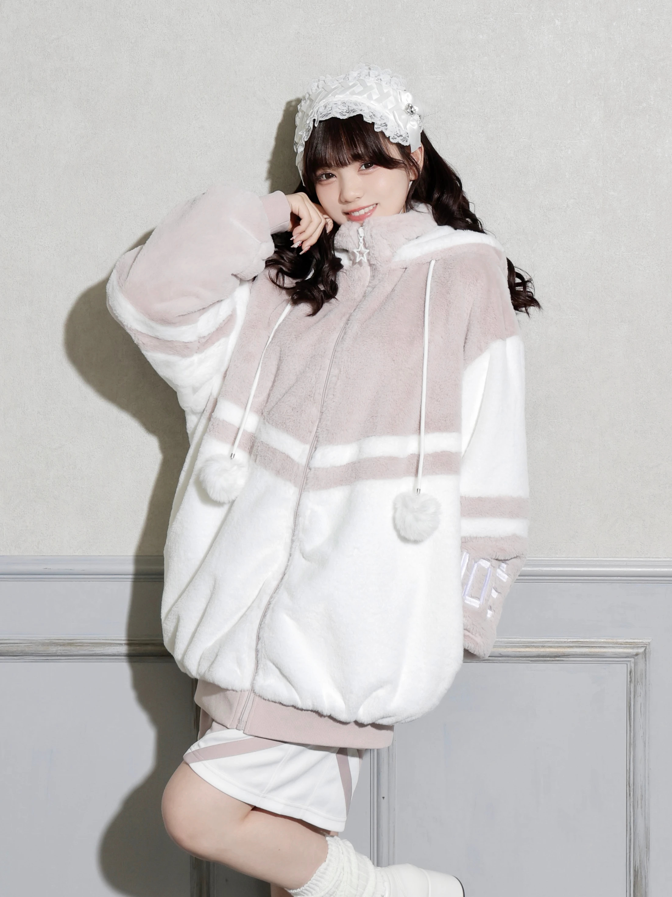 ねこ耳お星さまぽんぽんユニセックスファーブルゾン（ブルゾン｜ピンク