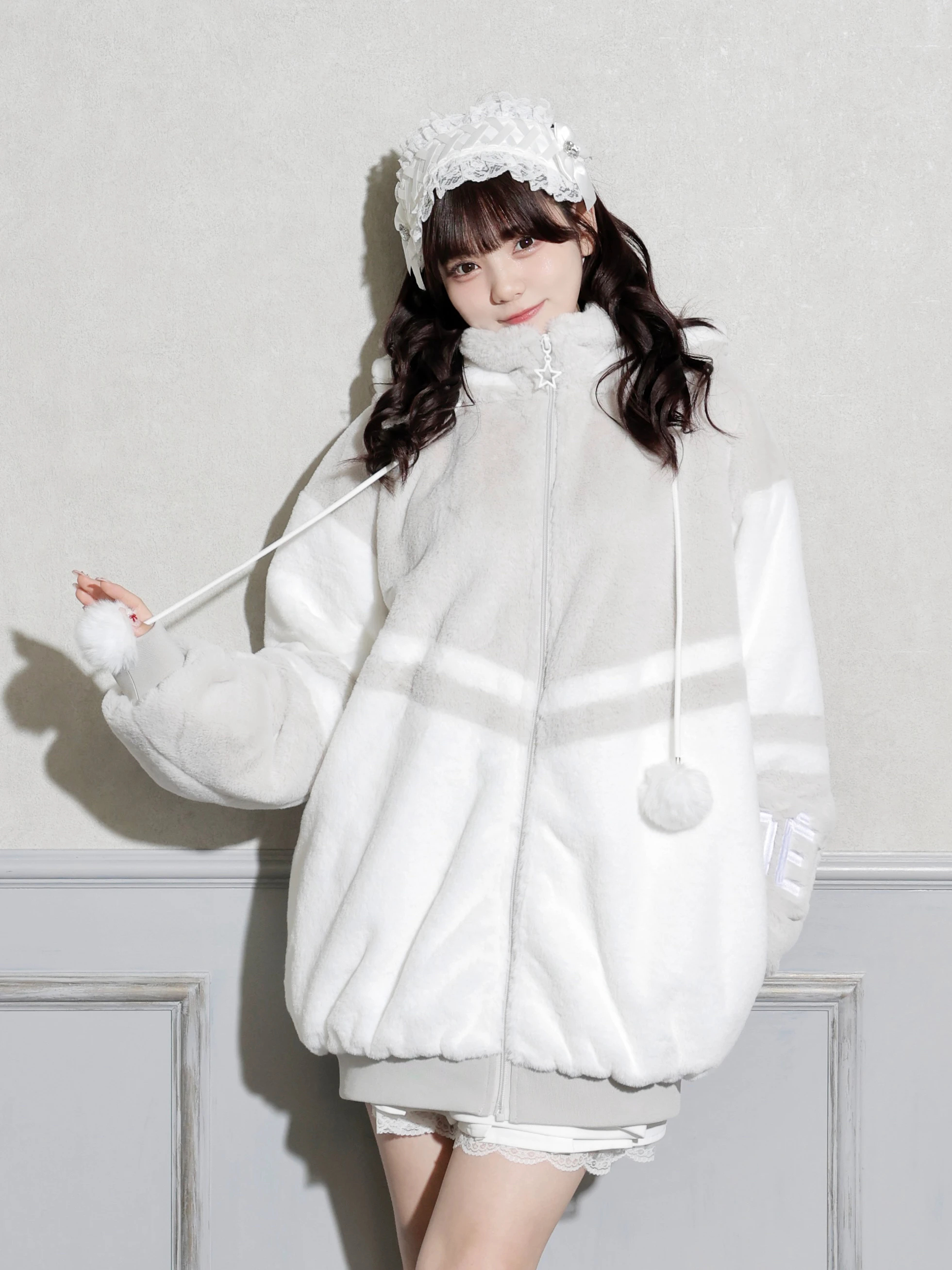 ねこ耳お星さまぽんぽんユニセックスファーブルゾン（ブルゾン｜ピンク