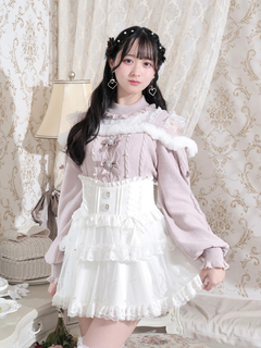 NOEMIE(ノエミー) |ビジューリボンケーブルオフショルファーニット