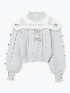 NOEMIE(ノエミー) |ビジューリボンケーブルオフショルファーニット