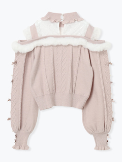 NOEMIE(ノエミー) |ビジューリボンケーブルオフショルファーニット