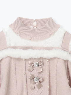 NOEMIE(ノエミー) |ビジューリボンケーブルオフショルファーニット