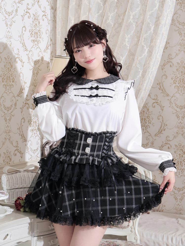 丈42cm］チェーン付き裾レースプリーツスカート（ミニスカート｜黒・赤