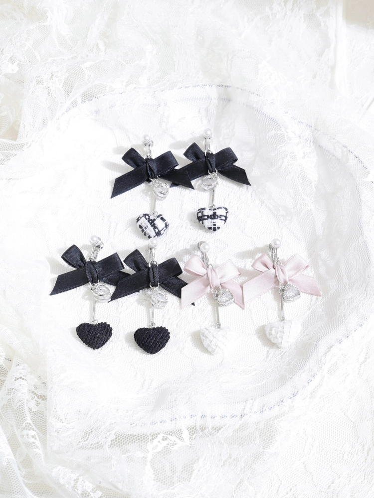 K・M様ご確認用♡ファー付お名前イヤリング お嬢さんミンクファーリボンイヤリング（アクセサリー｜ピンク・黒