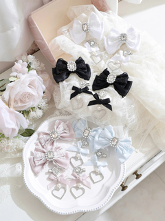 お嬢さんミンクファーリボンイヤリング（アクセサリー｜ピンク・黒