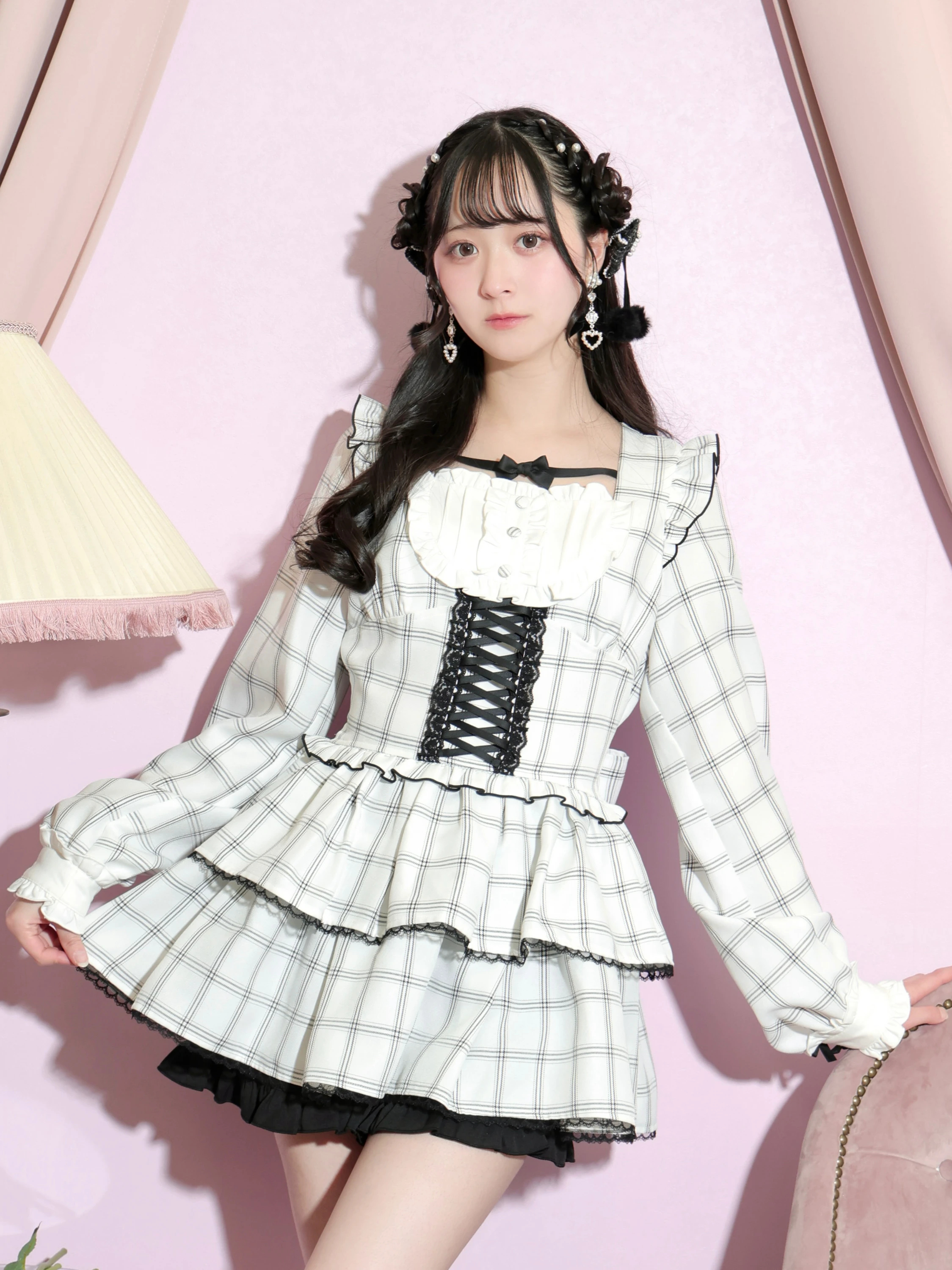 デコルテリボンヨークフリルレースアップセットアップ（セットアップ