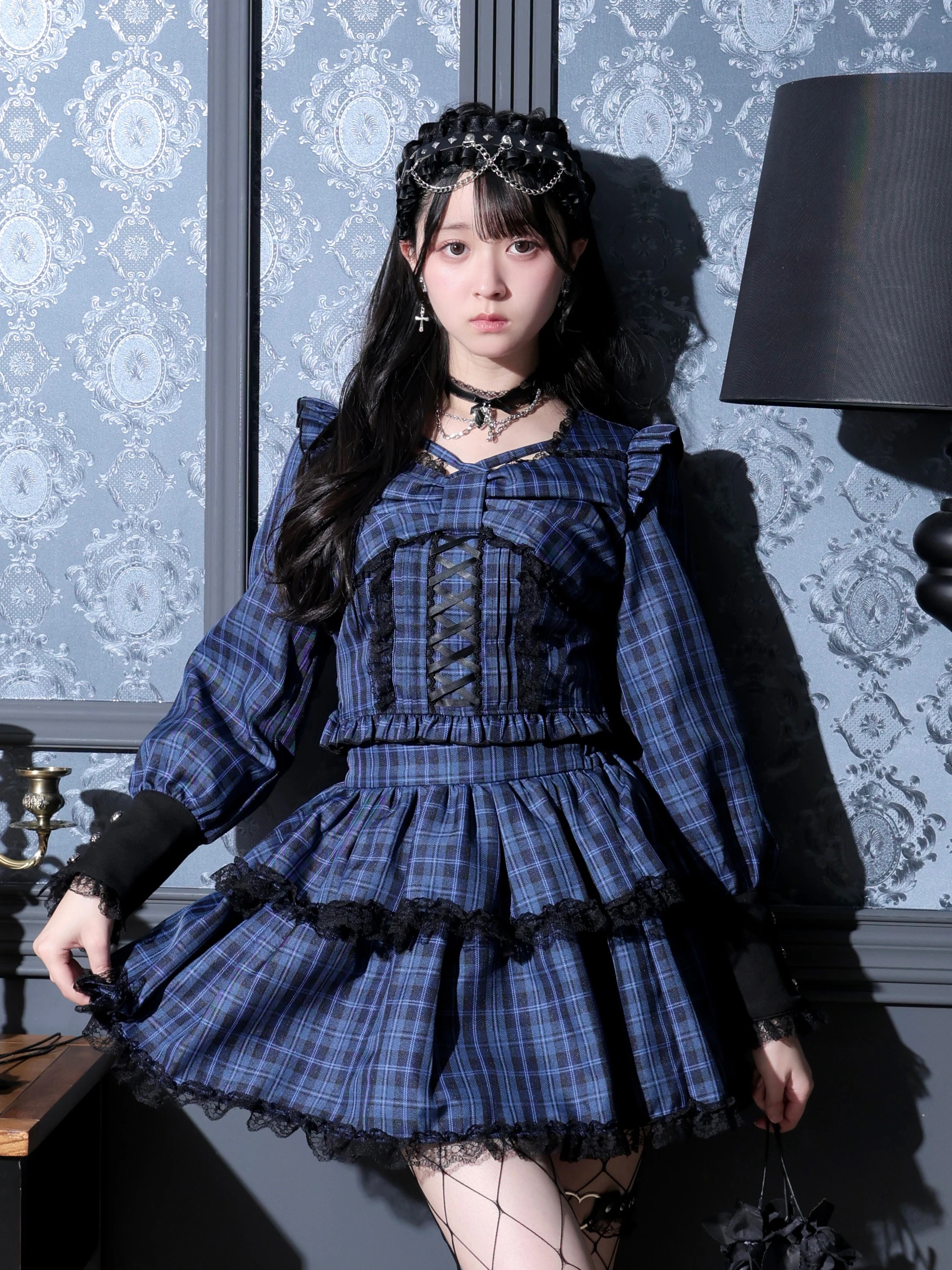 デコルテチョーカーリボンカフスセットアップ（セットアップ｜青・濃