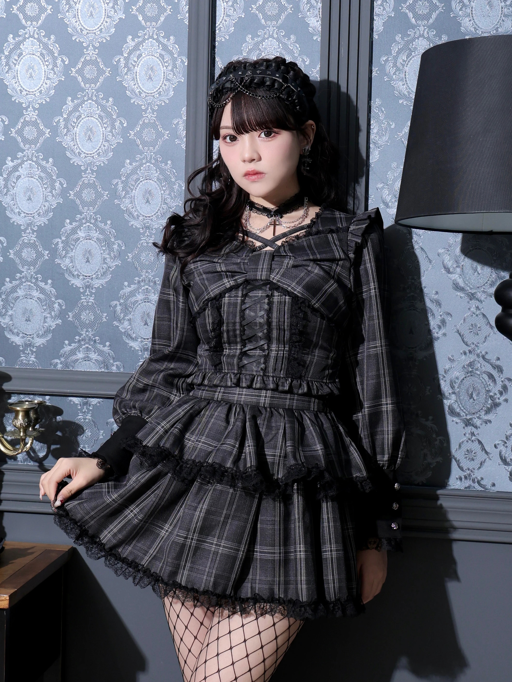 デコルテチョーカーリボンカフスセットアップ（セットアップ｜青・濃