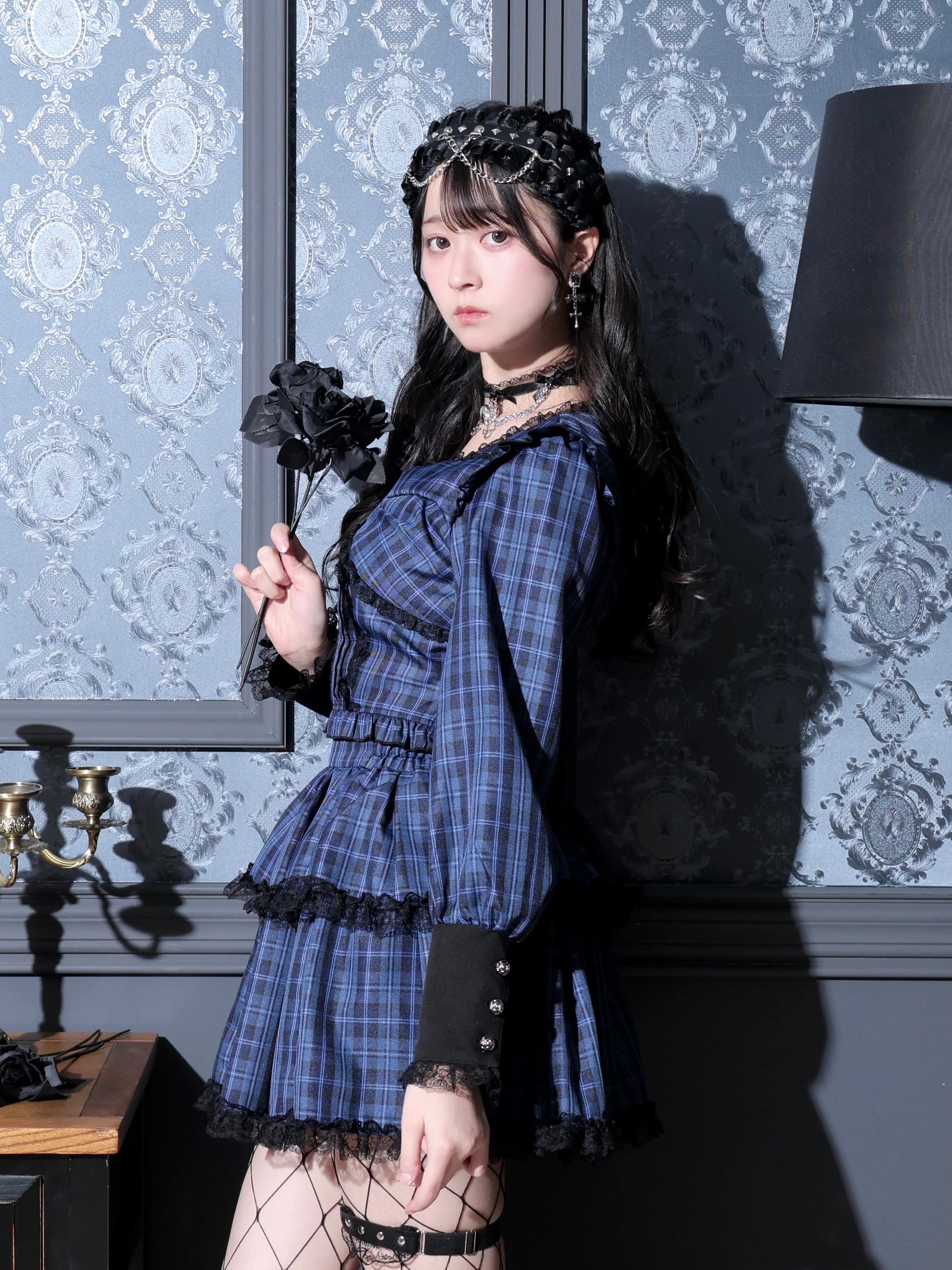 デコルテチョーカーリボンカフスセットアップ（セットアップ｜青・濃