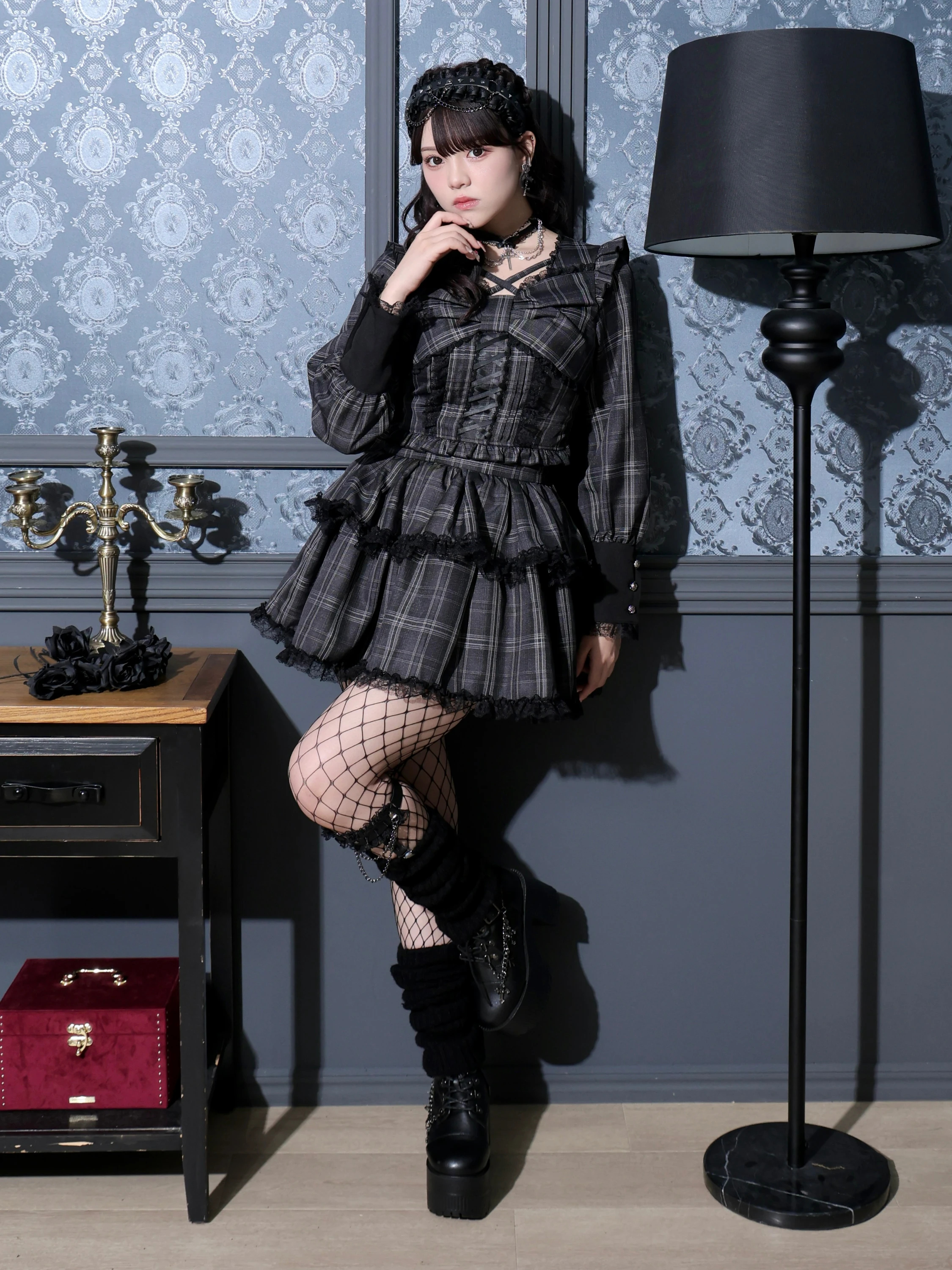 デコルテチョーカーリボンカフスセットアップ（セットアップ｜青・濃