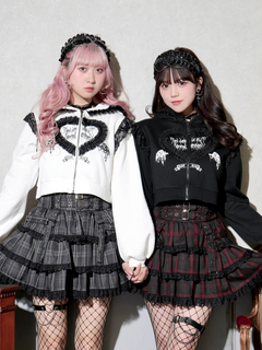 病みくまファー耳付きチェーンパーカー（チュニック｜黒・オフホワイト