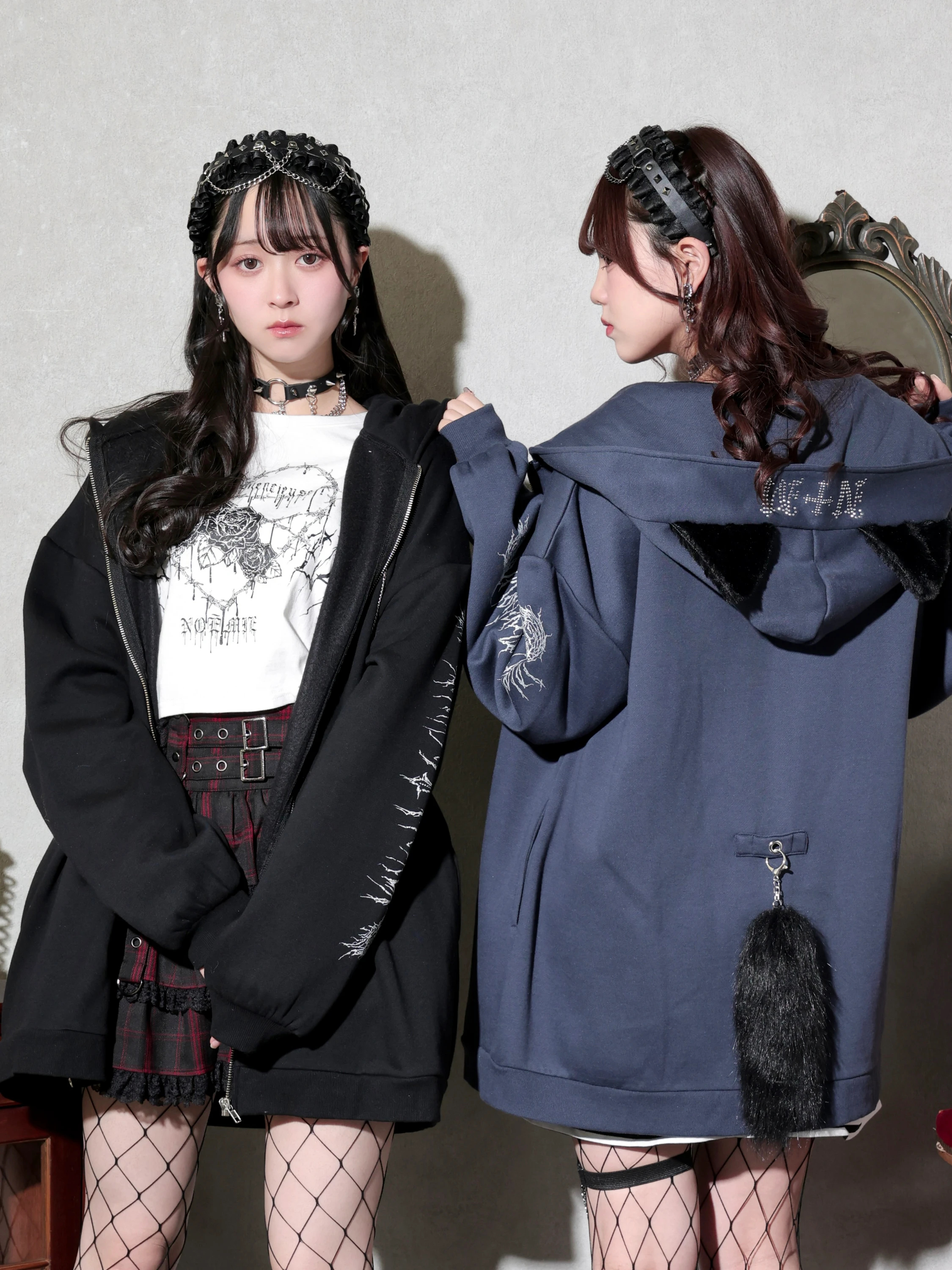 ねこ耳ファーしっぽ付き裏起毛ジップパーカー（パーカー｜オフホワイト