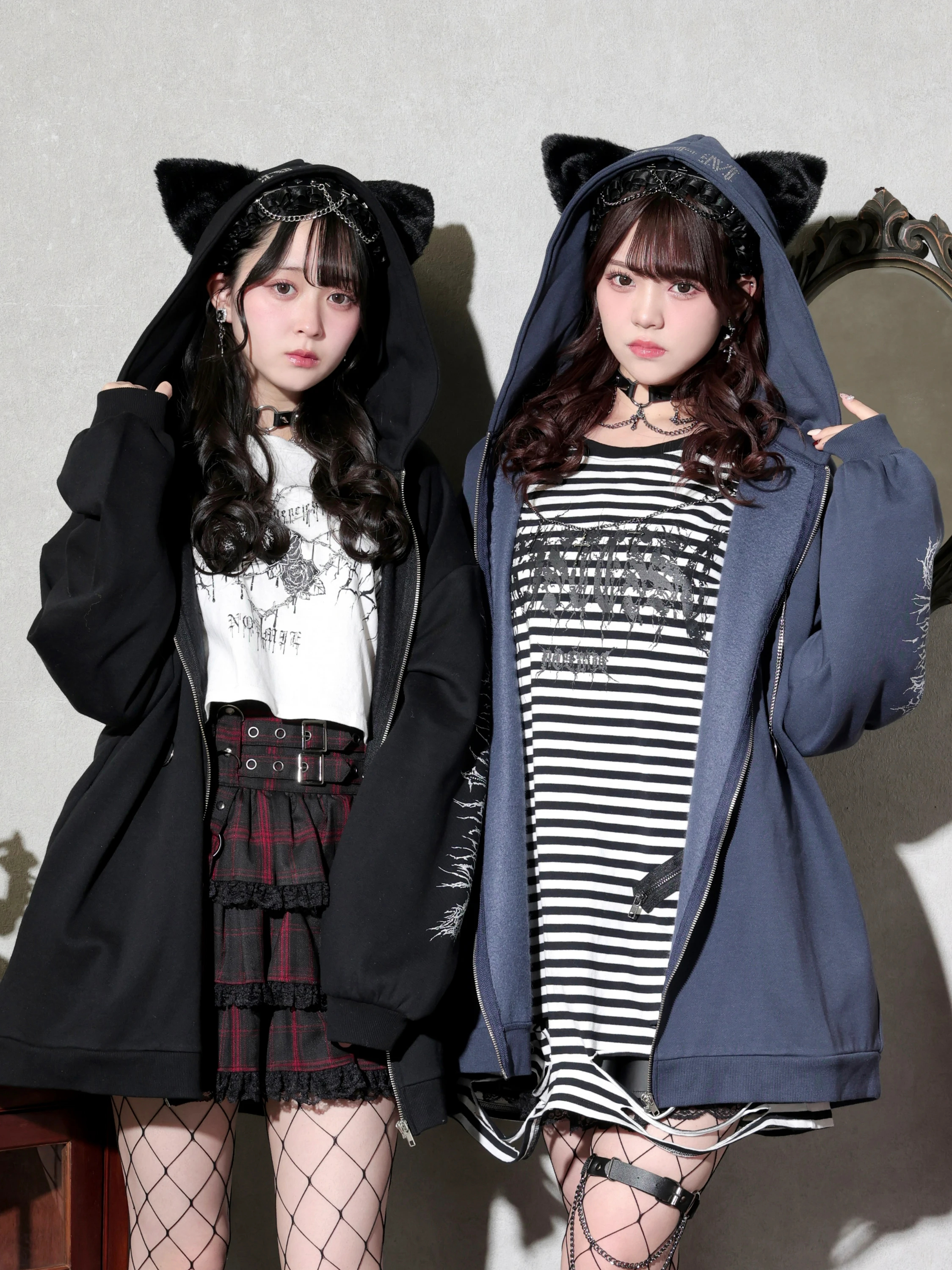 ねこ耳ファーしっぽ付き裏起毛ジップパーカー（パーカー｜オフホワイト