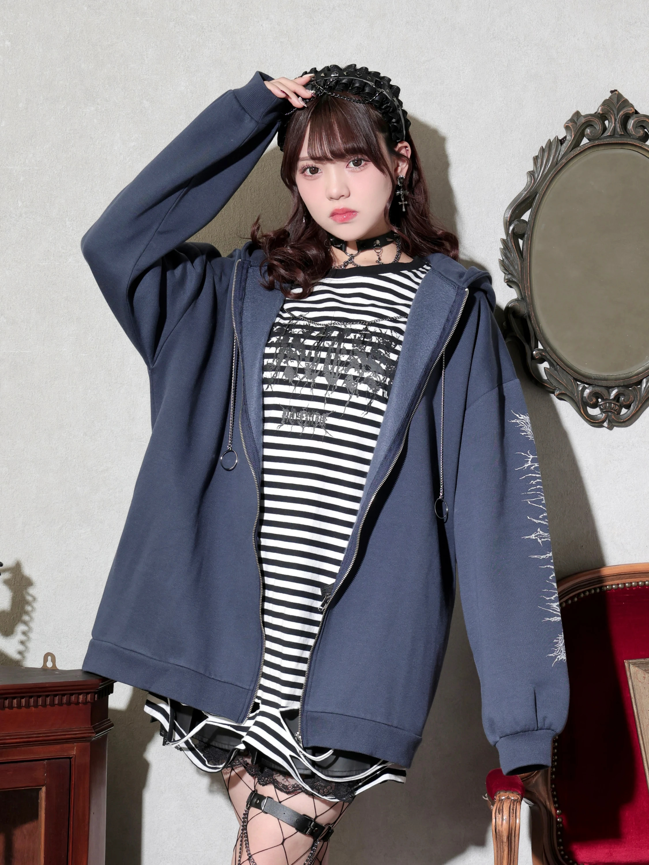 ねこ耳ファーしっぽ付き裏起毛ジップパーカー（パーカー｜オフホワイト