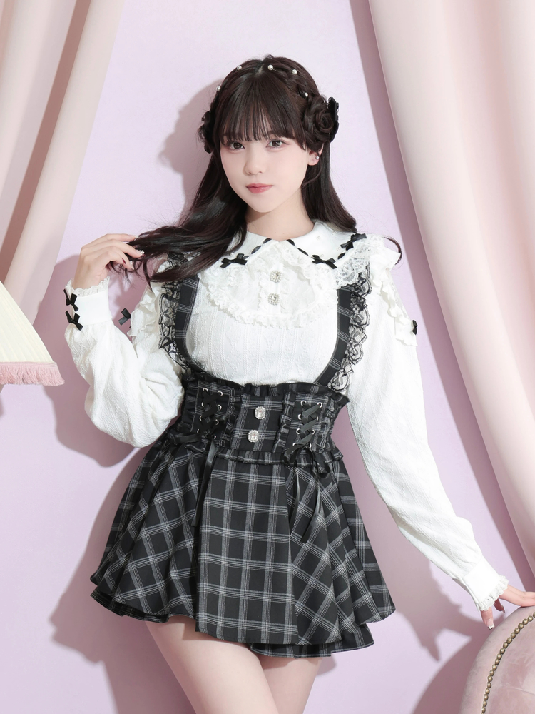 ダブルスピンドルレースアップサス付きスカパン（ショートパンツ｜黒