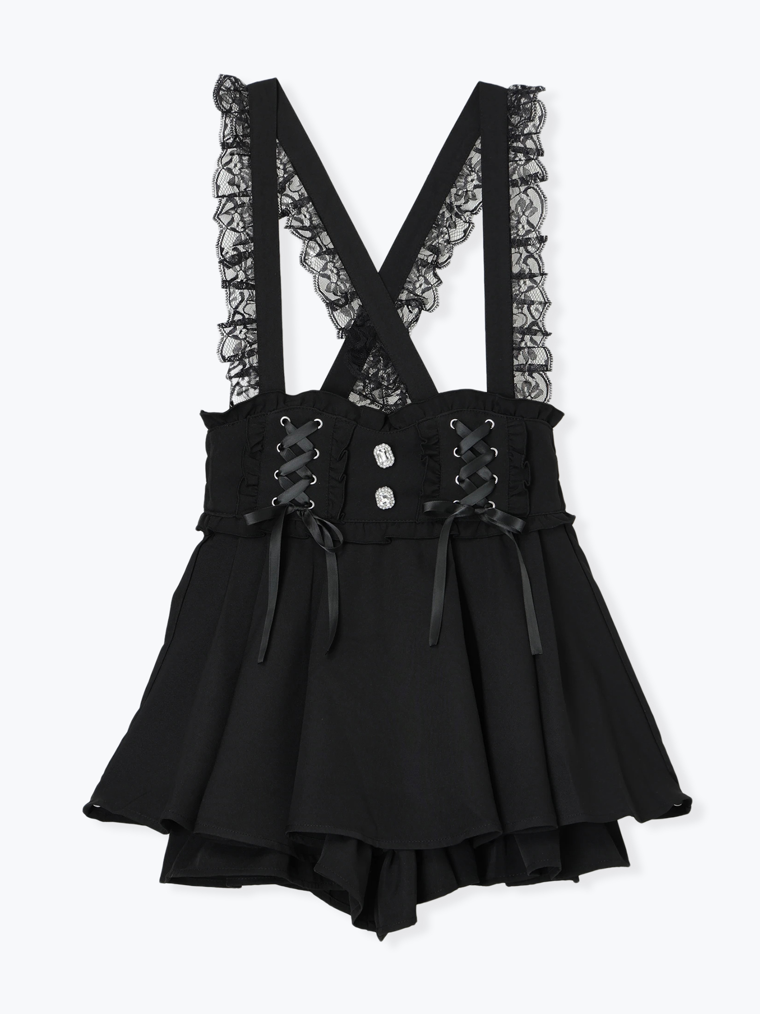 ダブルスピンドルレースアップサス付きスカパン（ショートパンツ｜黒