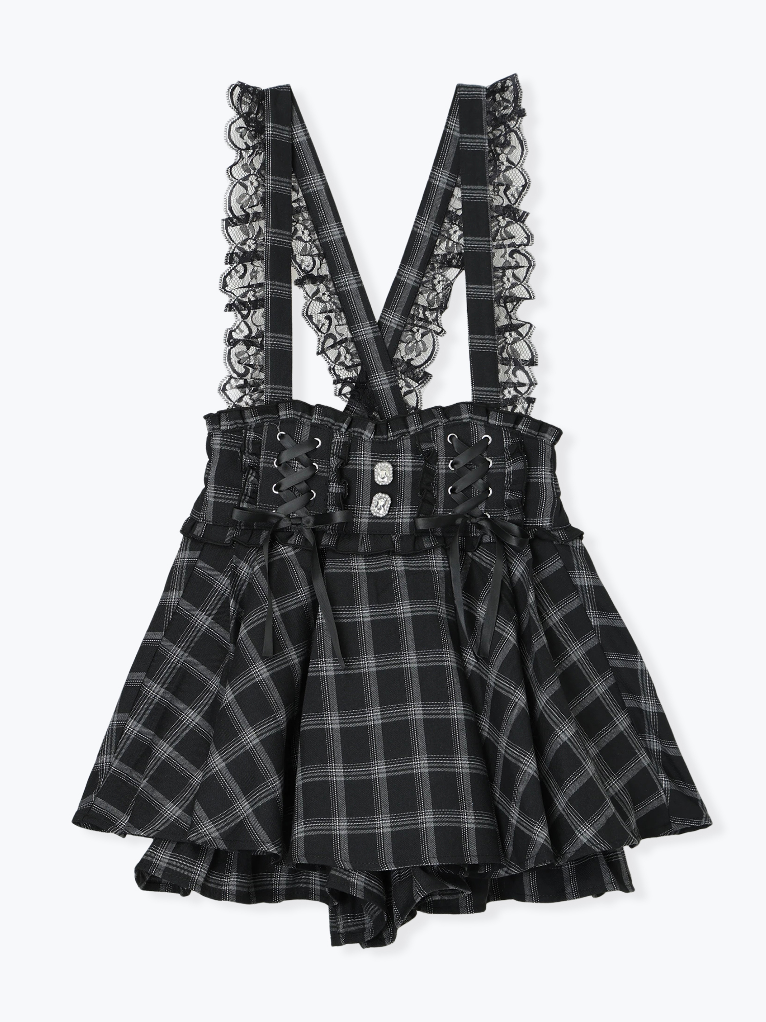 ダブルスピンドルレースアップサス付きスカパン（ショートパンツ｜黒