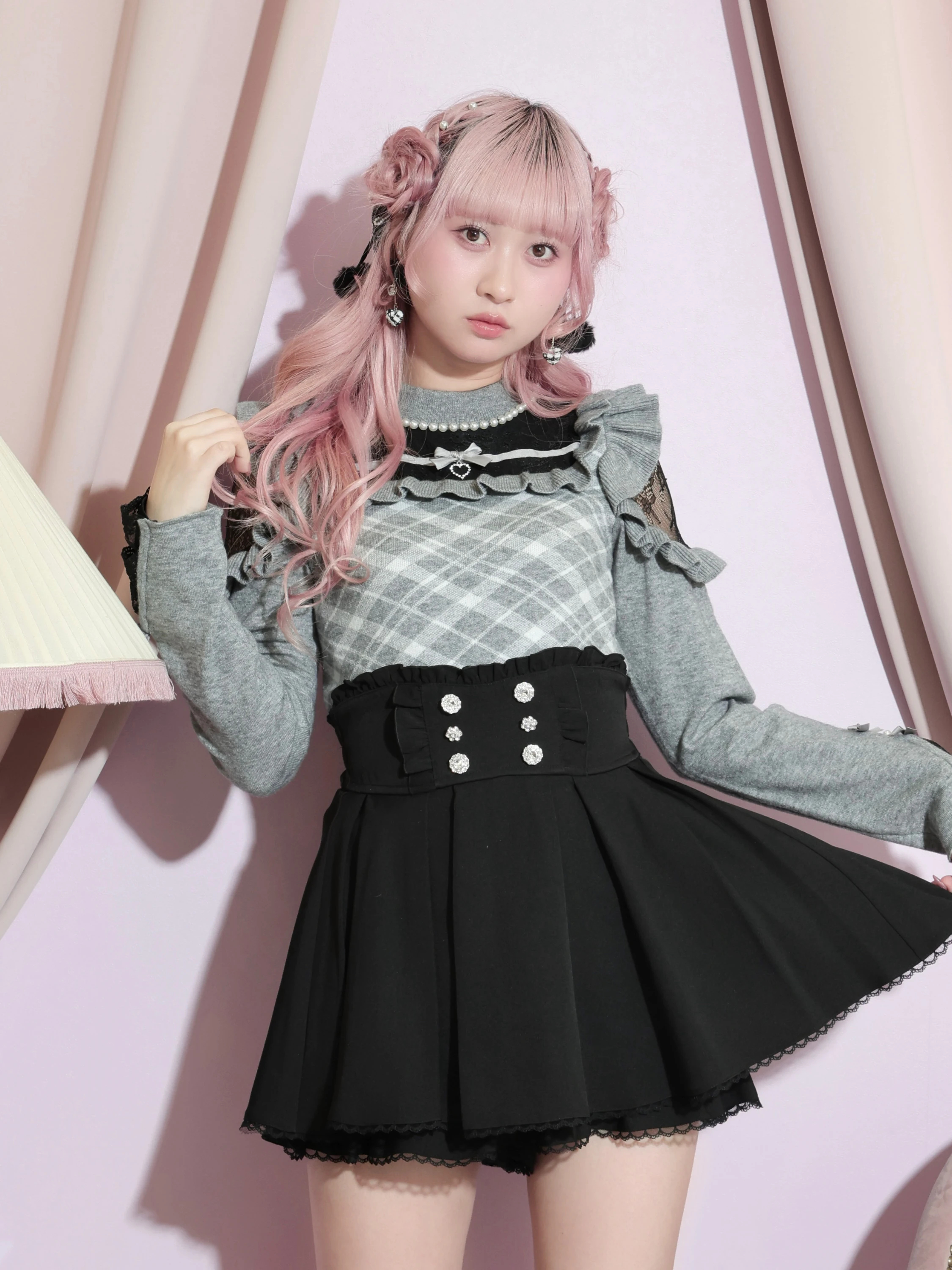 メニーパールデコルテレースオープンショルダーニット（ニット