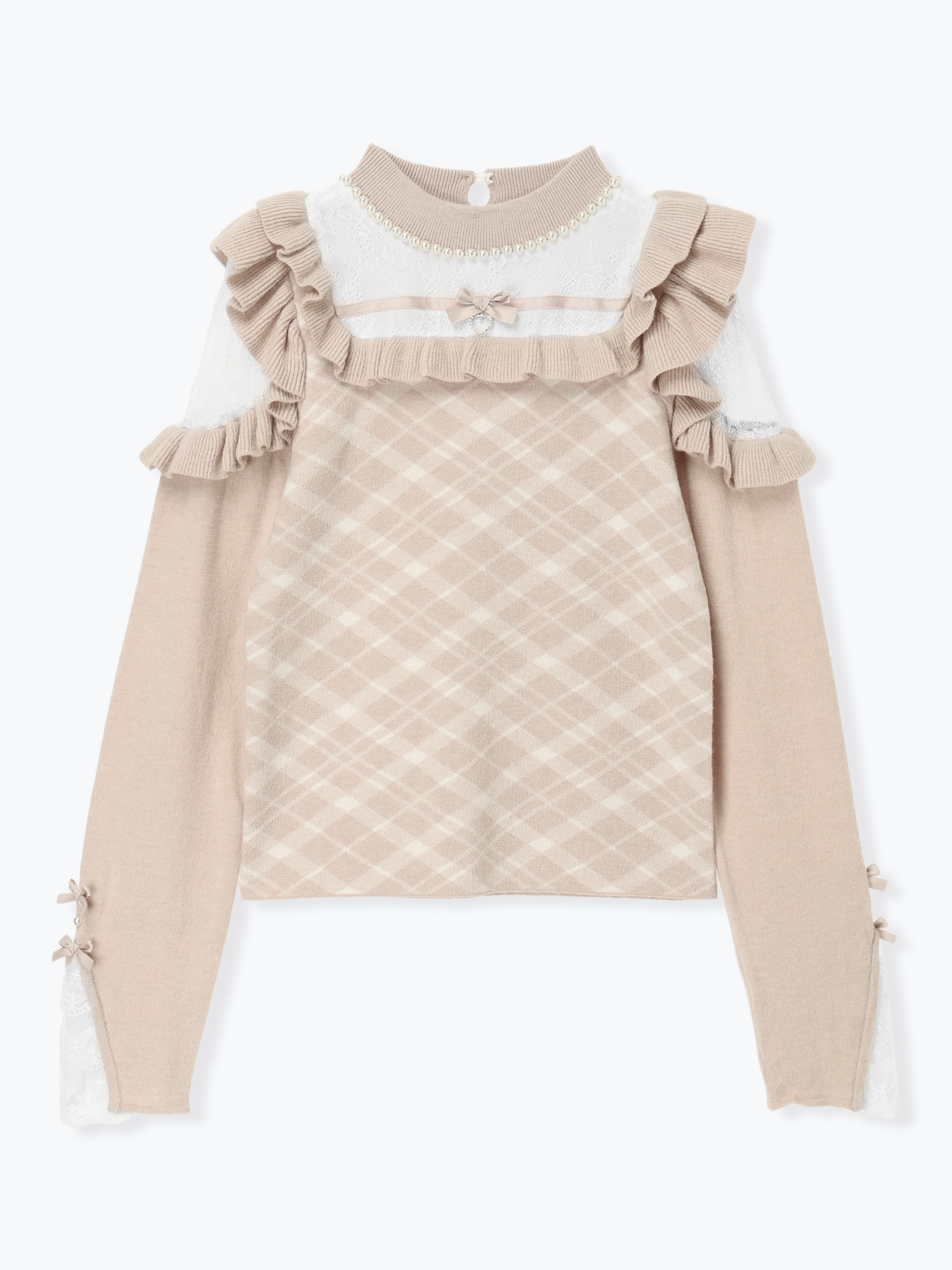 メニーパールデコルテレースオープンショルダーニット（ニット