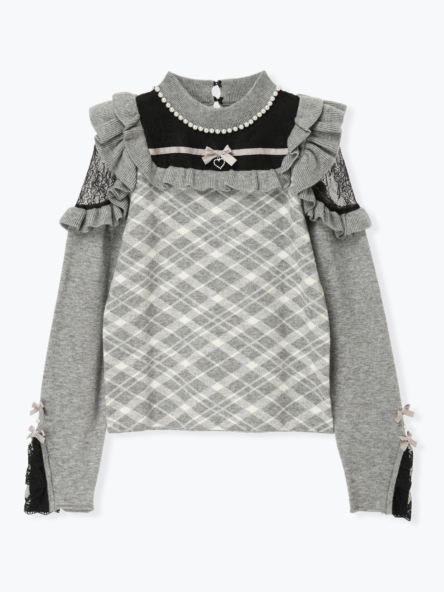 メニーパールデコルテレースオープンショルダーニット（ニット