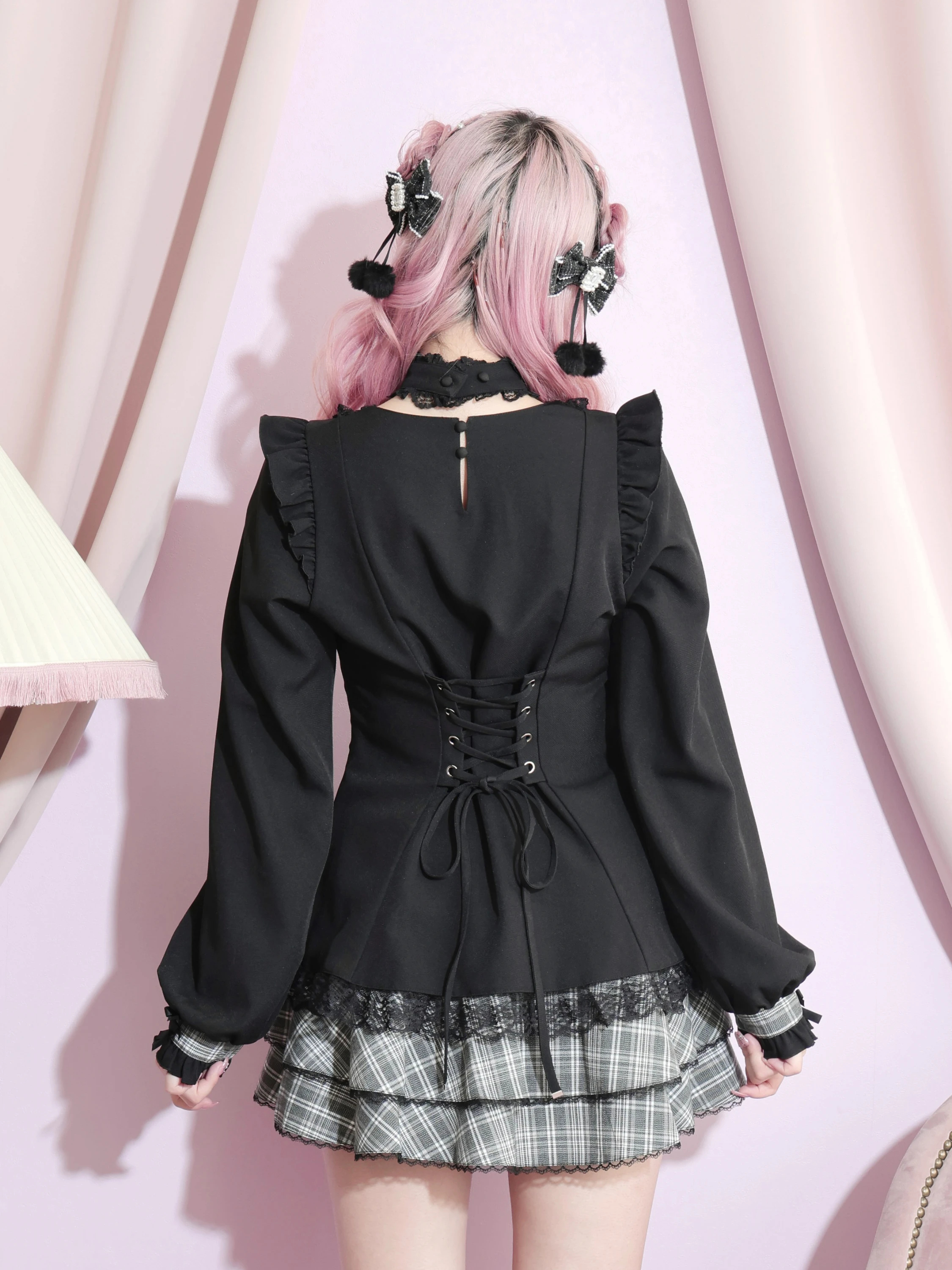 チョーカー付きティアードセットアップ（セットアップ｜黒・A柄