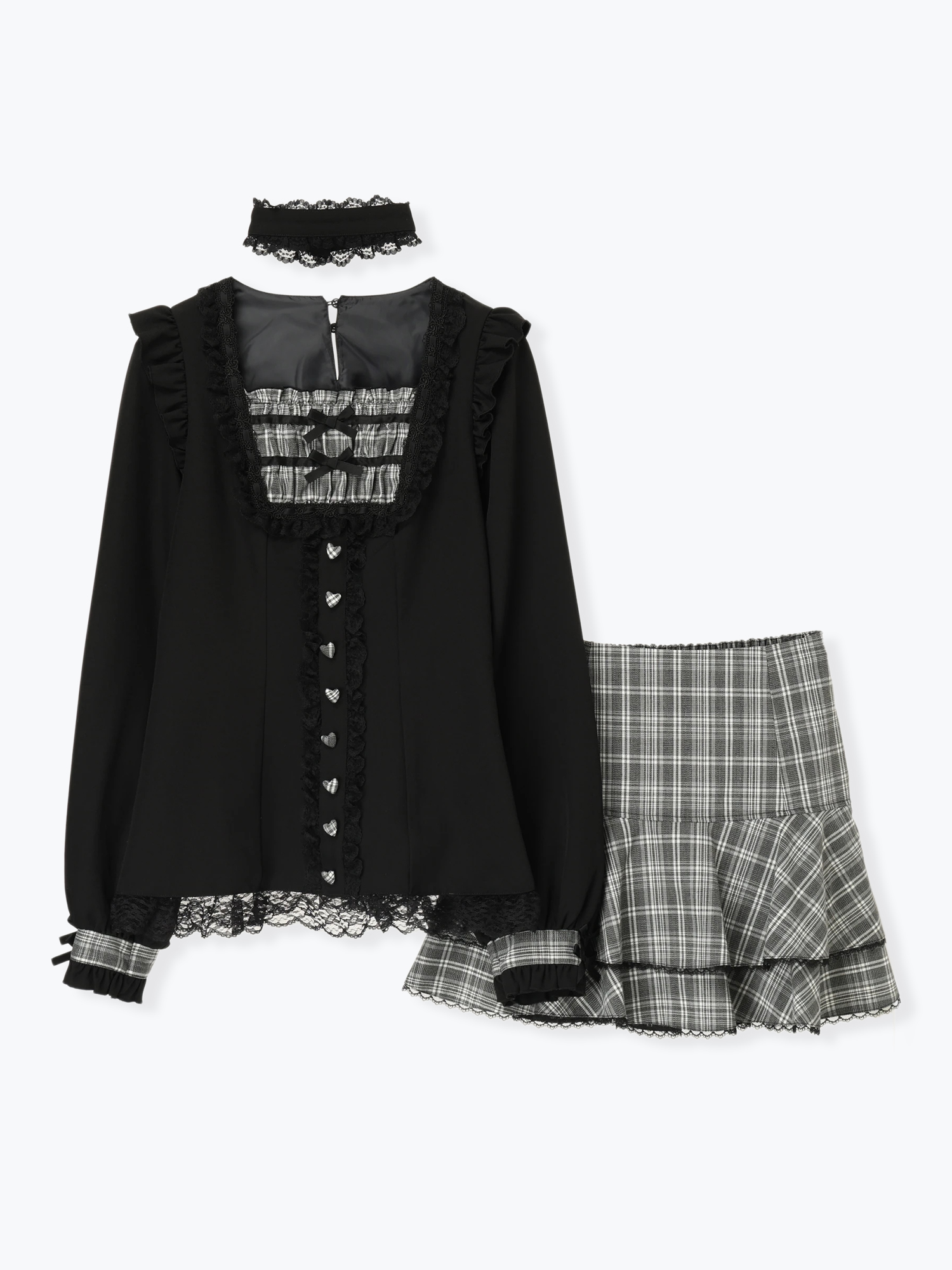 チョーカー付きティアードセットアップ（セットアップ｜黒・A柄