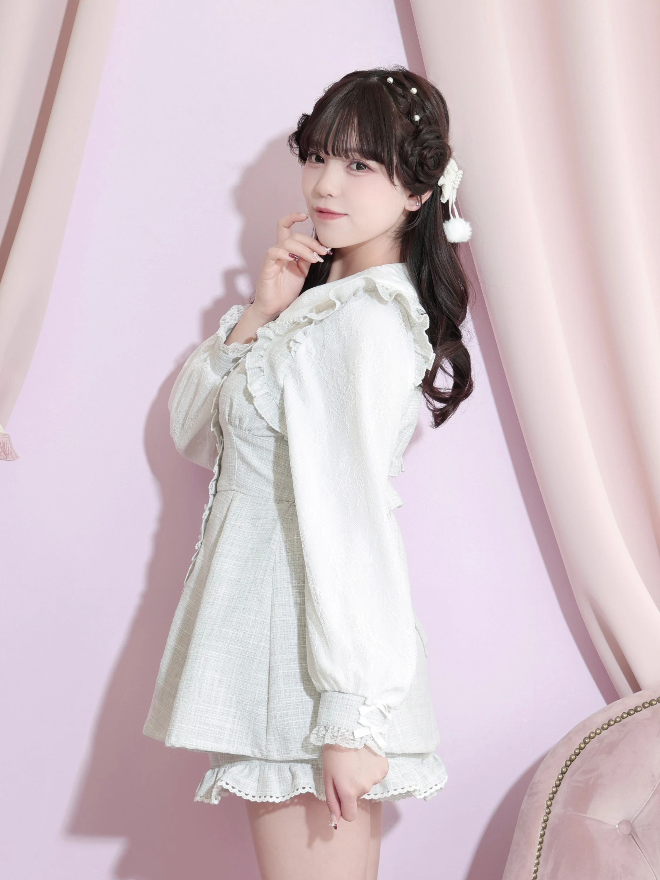 メニーリボンツイードセットアップ（セットアップ｜ピンク・サックス