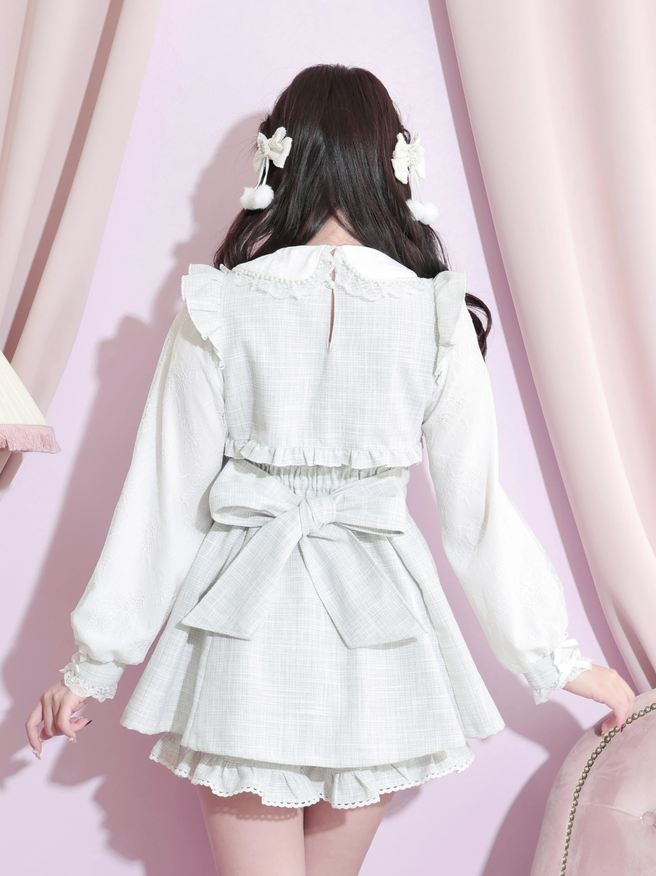 メニーリボンツイードセットアップ（セットアップ｜ピンク・サックス