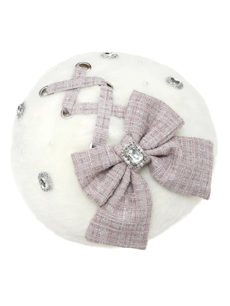 シャギーリボンベレー帽（帽子｜ピンク・黒・オフホワイト）｜【公式