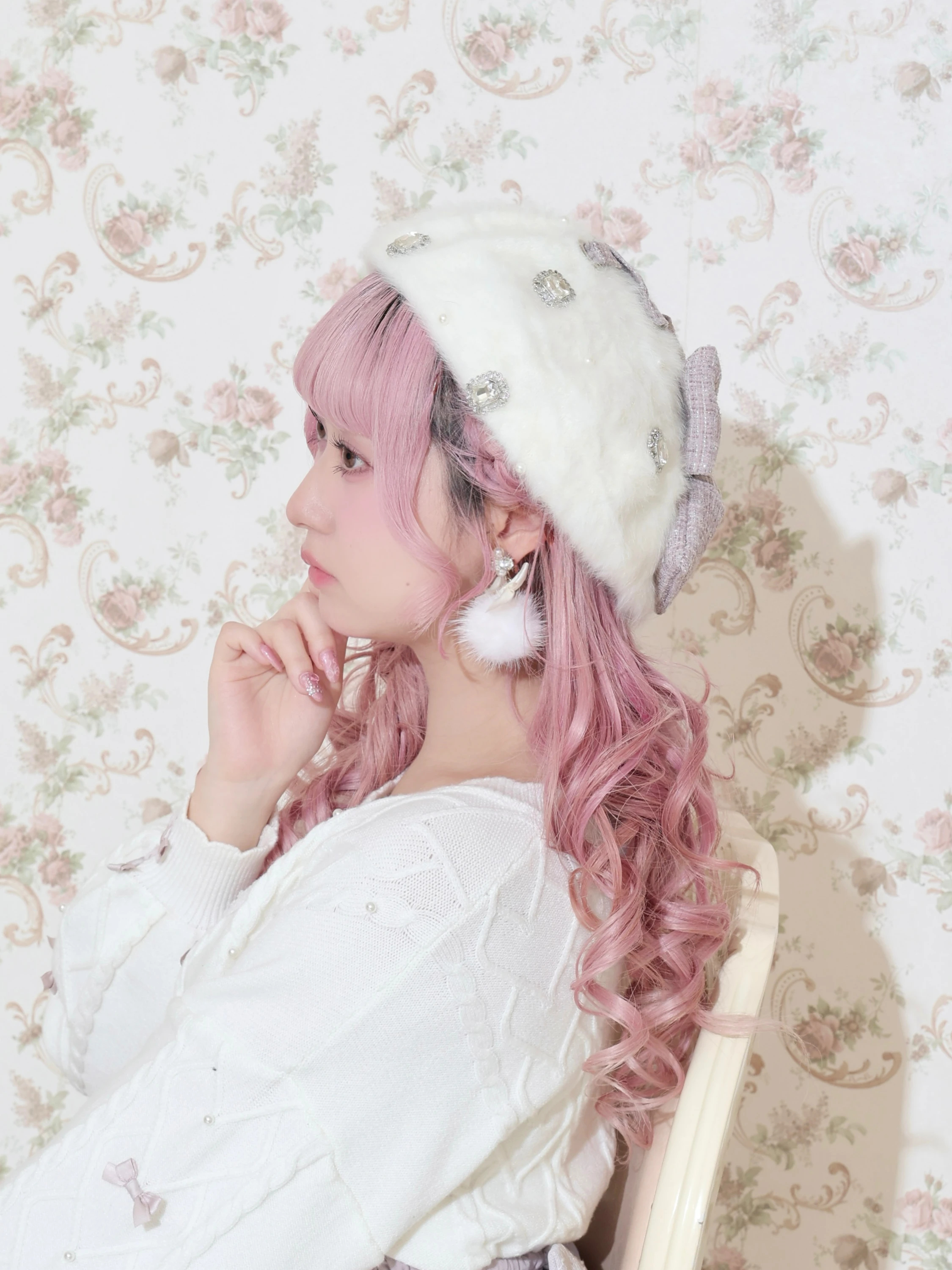 シャギーリボンベレー帽（帽子｜ピンク・黒・オフホワイト）｜【公式