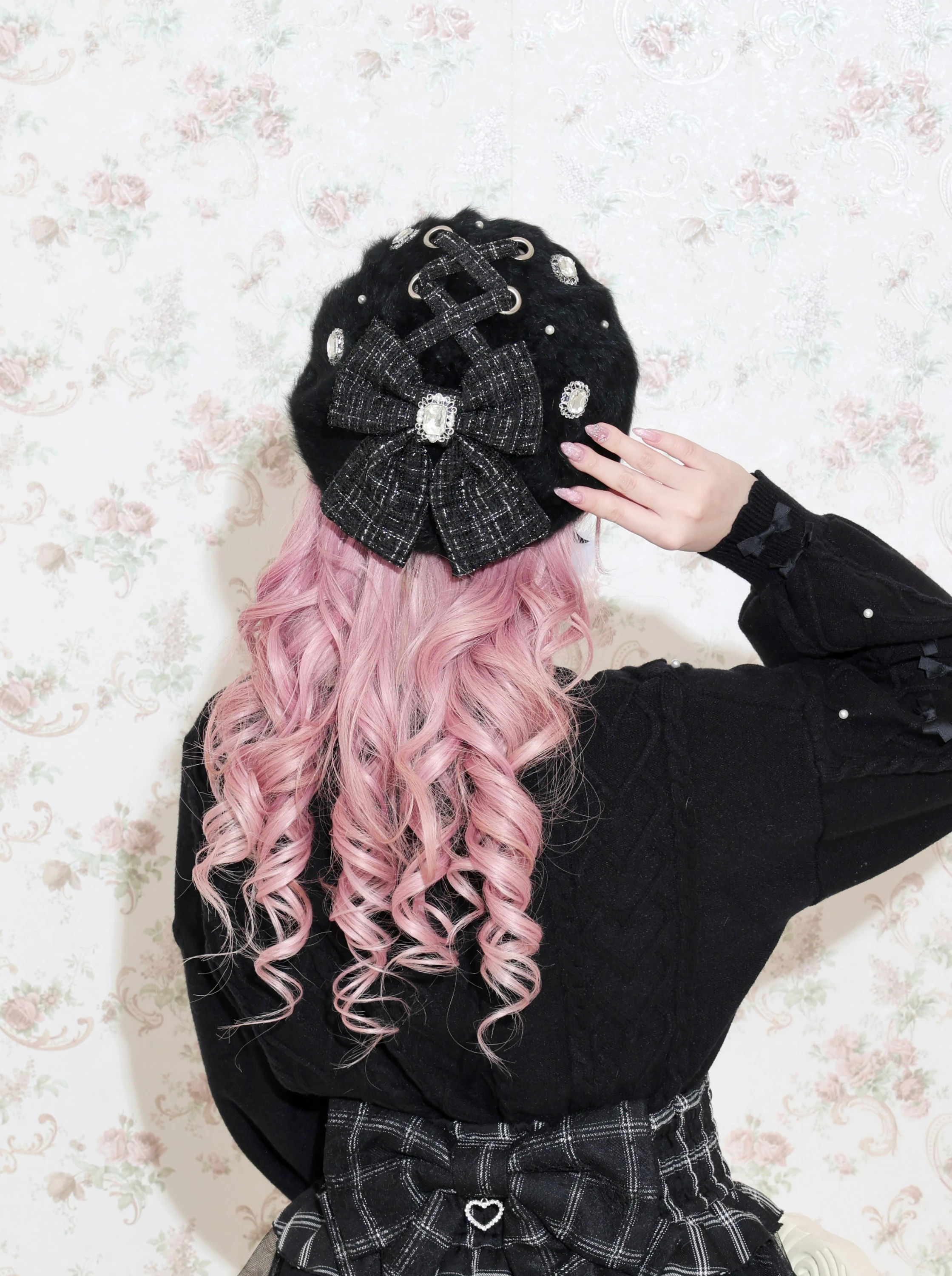 シャギーリボンベレー帽（帽子｜ピンク・黒・オフホワイト）｜【公式