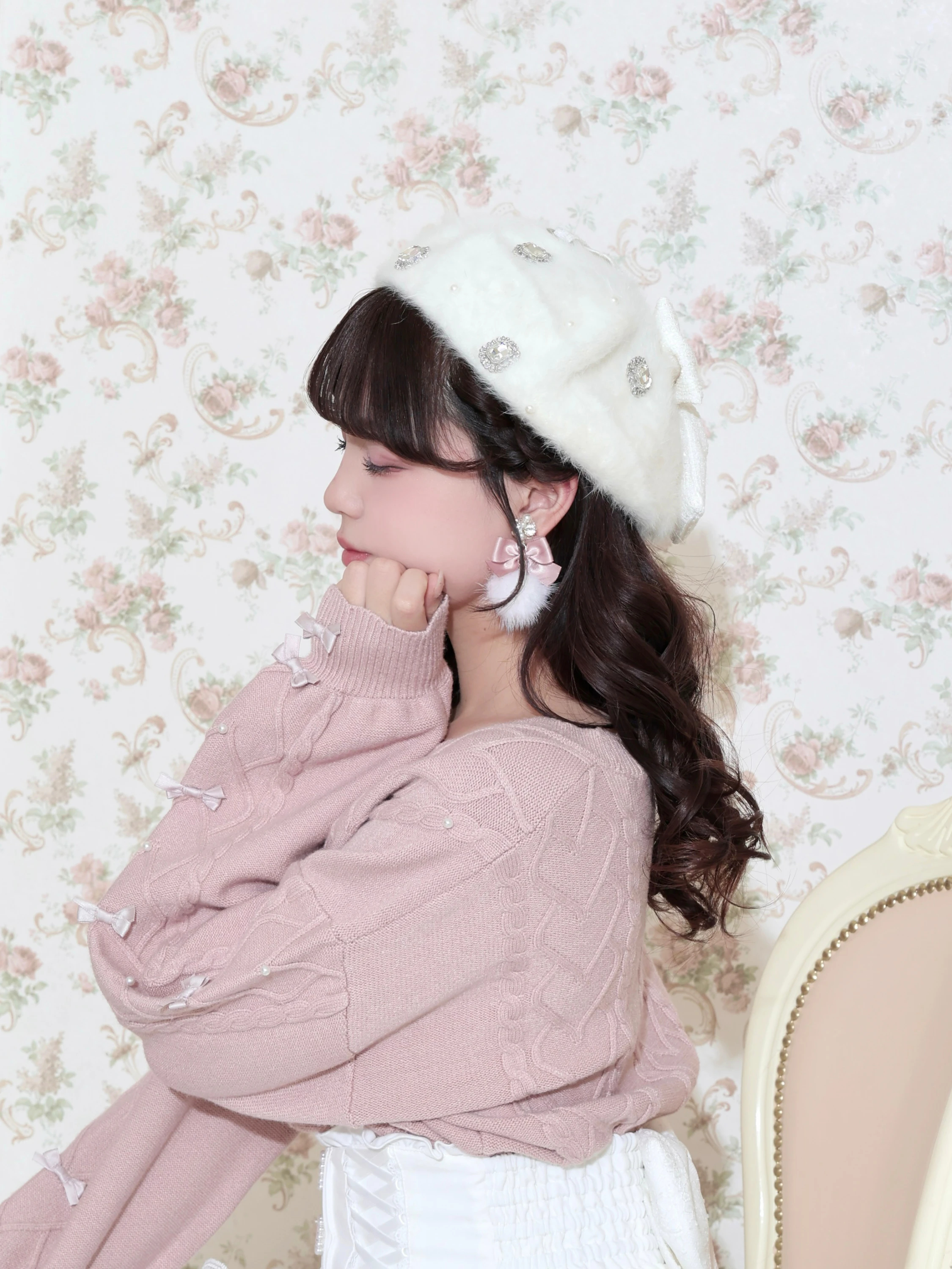 シャギーリボンベレー帽（帽子｜ピンク・黒・オフホワイト）｜【公式