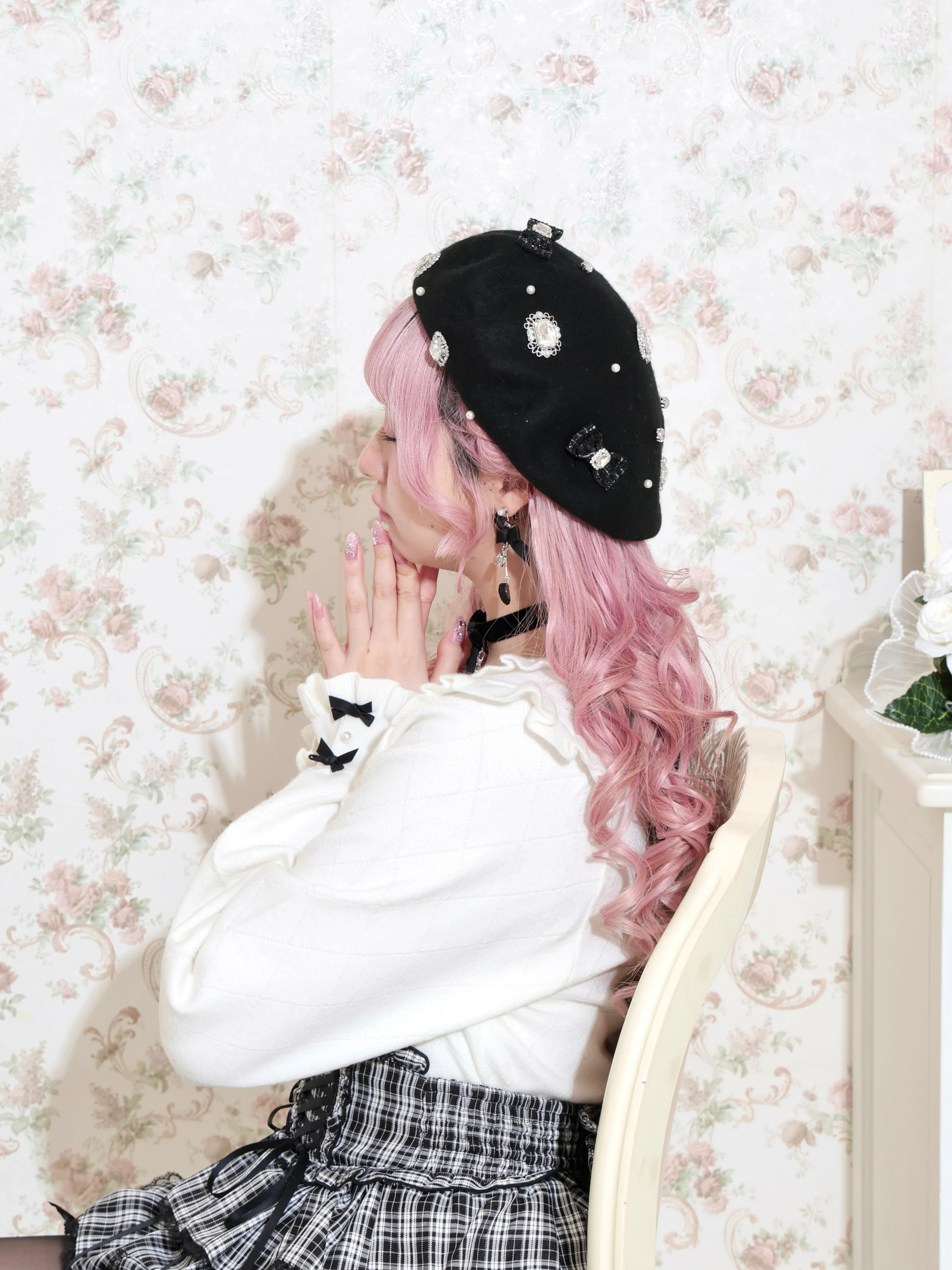 フェルトリボンベレー帽（帽子｜ピンク・黒・オフホワイト）｜【公式