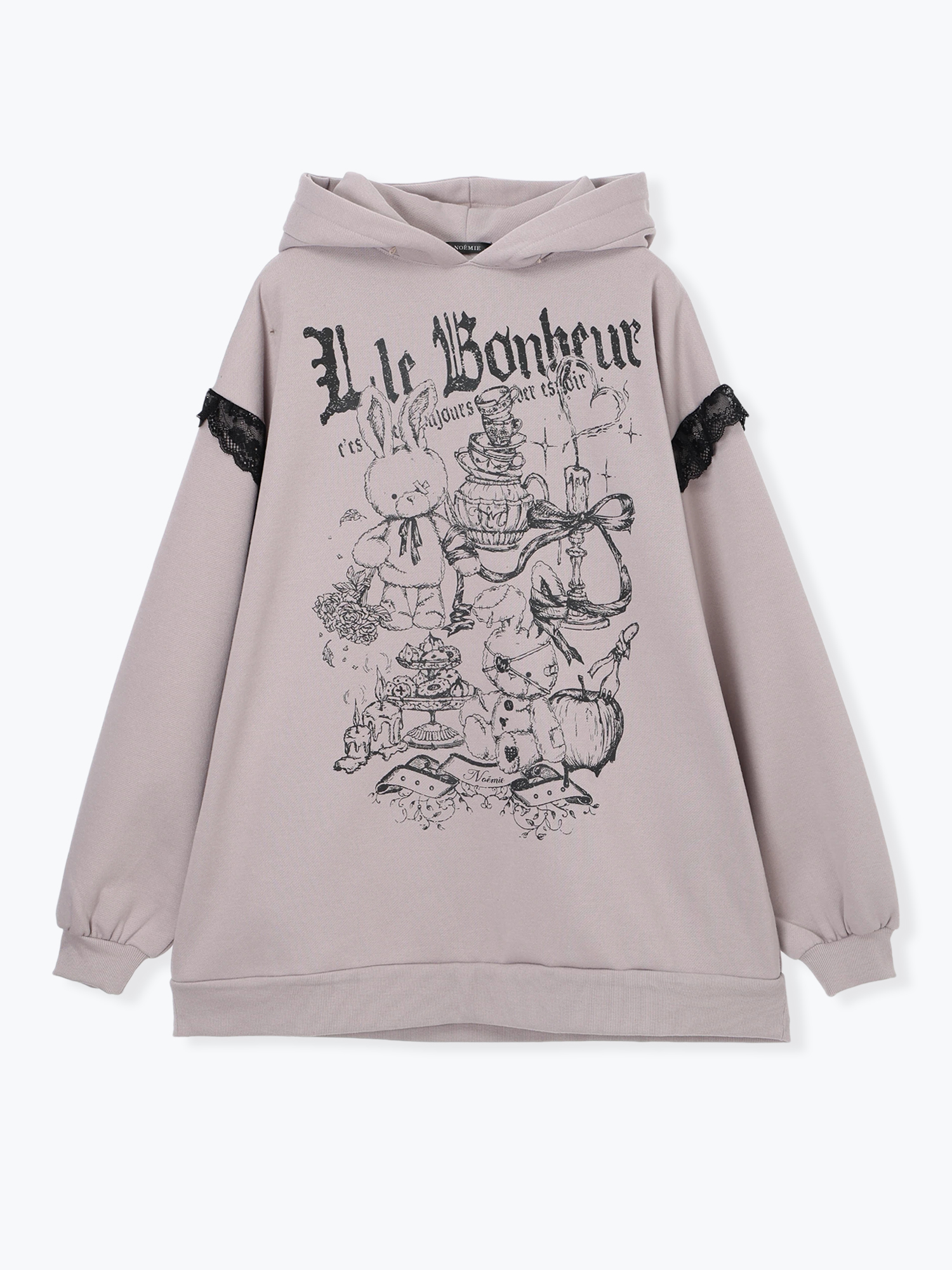 病みうさ耳付きハートぽんぽんパーカー（パーカー｜黒・ピンク