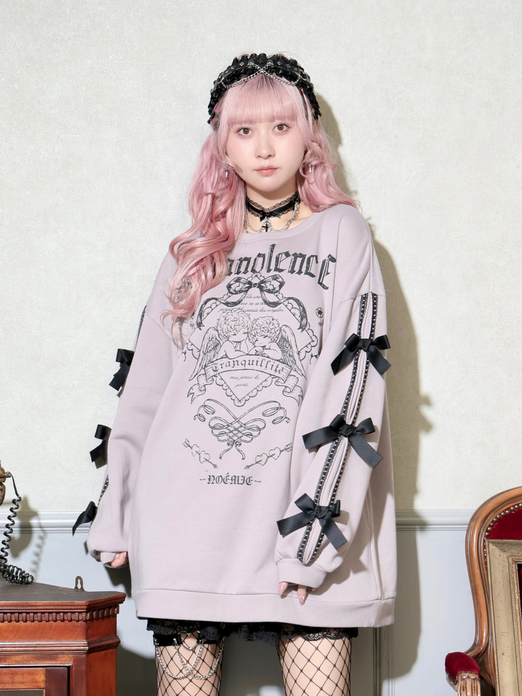 袖リボンエンジェルフリルチュニック（パーカー｜黒・ピンク）｜【公式