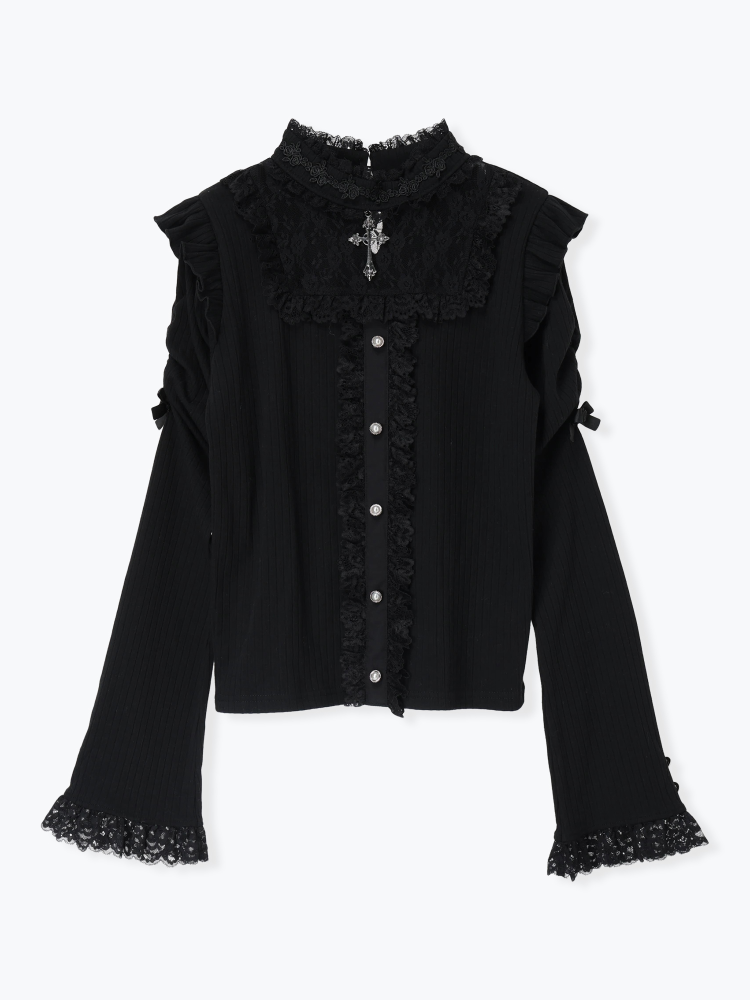 【希少】LIBERTY ウィットリー 花柄 袖フレア 長袖 カットソー 黒 38 Nilway（ニルウェイ） tシャツ 「25AW」 花柄 ワンポイント センター