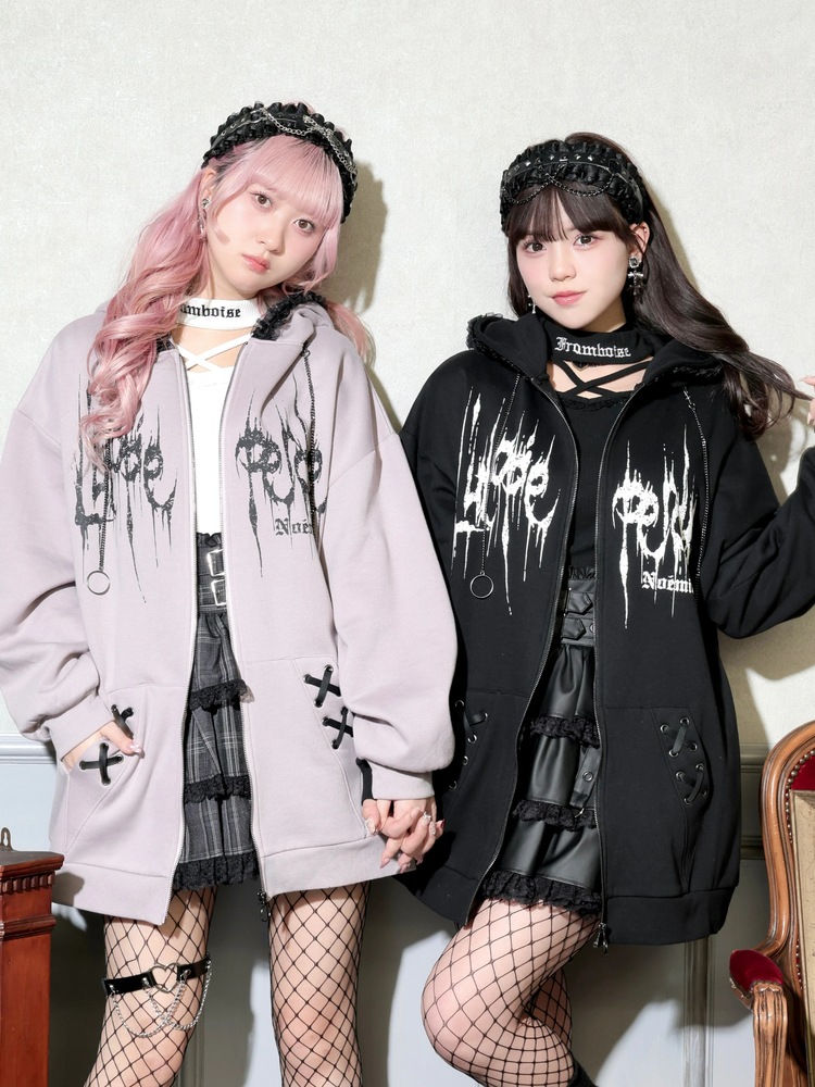 【NEW】ノエミー（NOEMIE）/うさ耳ハートピアスジップパーカー うさ耳ハートピアスジップパーカー（パーカー｜黒・ピンク）｜【公式