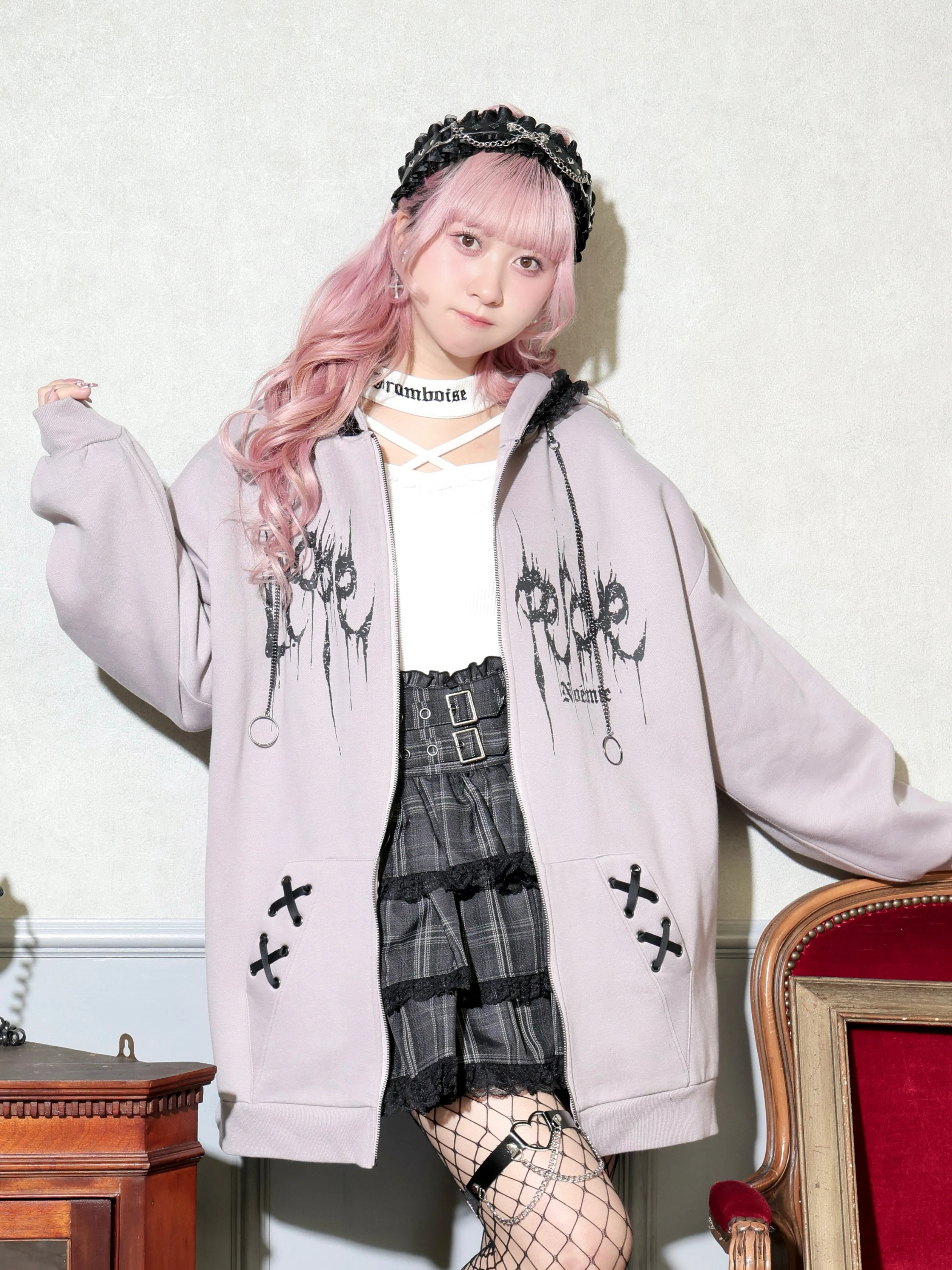 うさ耳ハートピアスジップパーカー（パーカー｜黒・ピンク）｜【公式