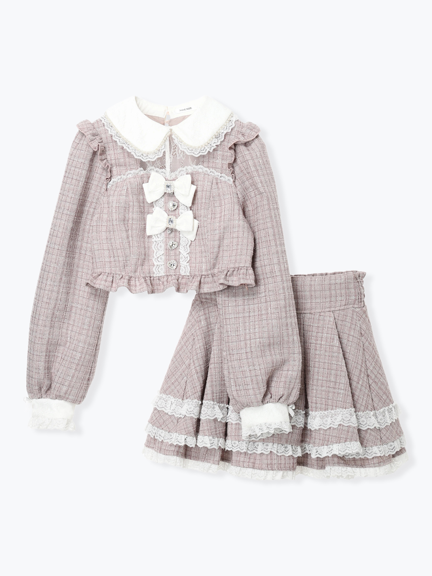 キラキラツイードデコルテレースセットアップ（セットアップ｜ピンク