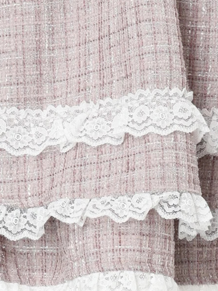 キラキラツイードデコルテレースセットアップ（セットアップ｜ピンク