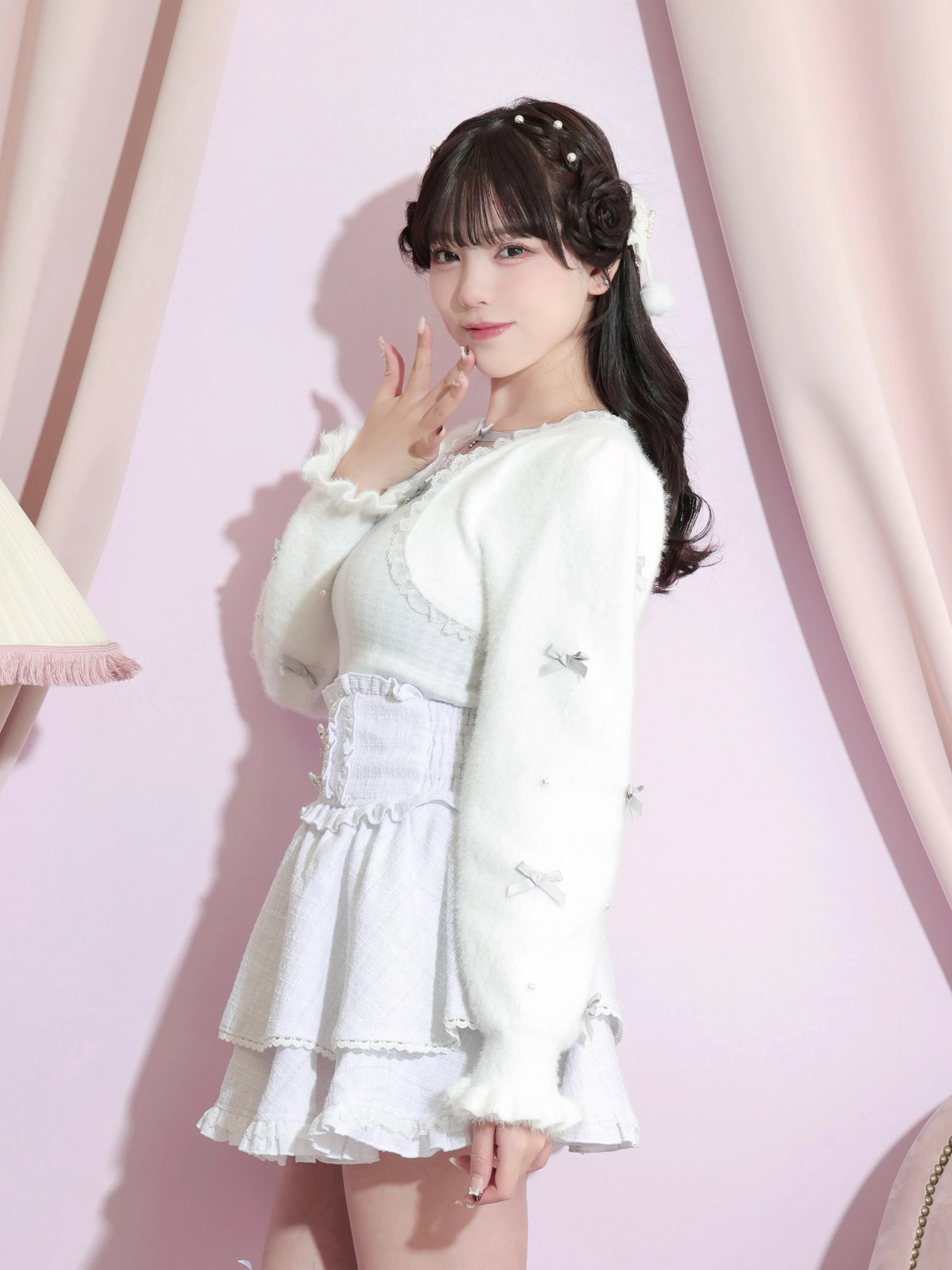 メニーリボンシャギーレイヤード千鳥ニット（ニット・セーター｜ピンク