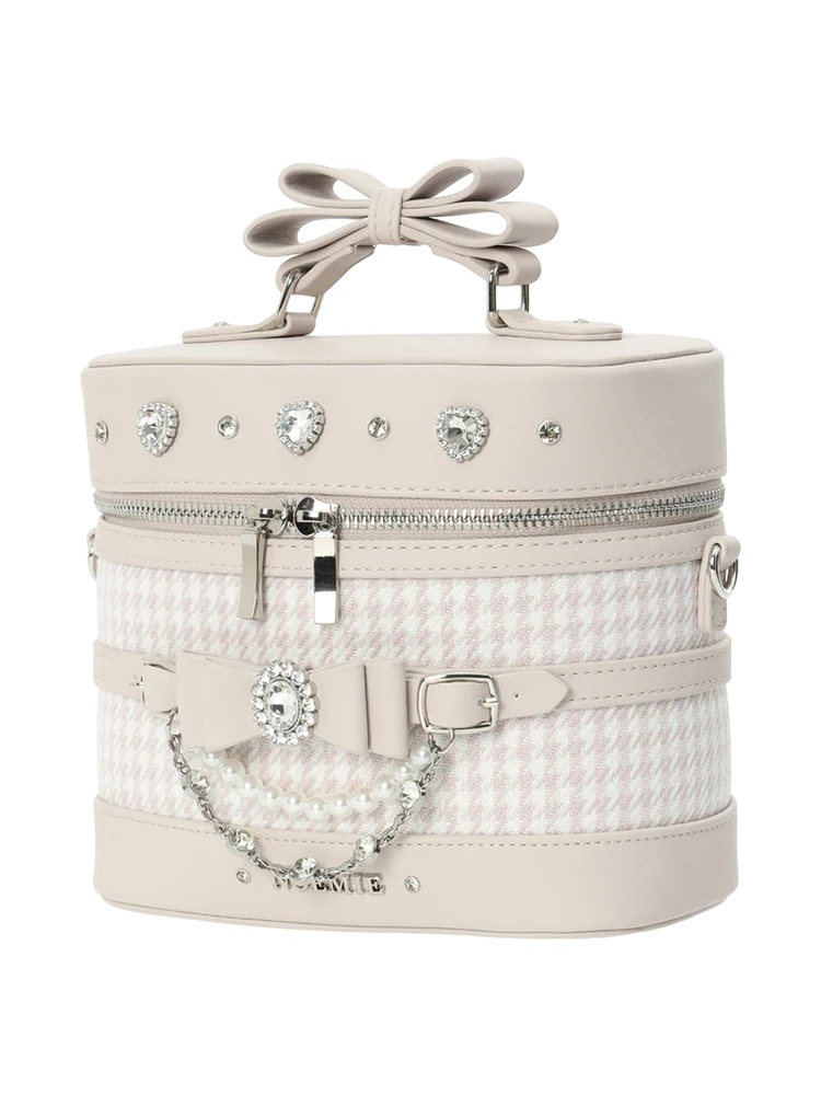 千鳥柄リボンビジューバニティバッグ（ショルダーバッグ｜ピンク