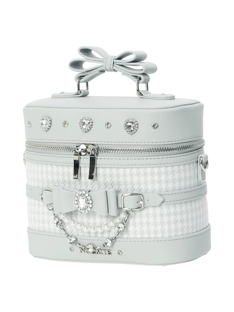 千鳥柄リボンビジューバニティバッグ（ショルダーバッグ｜ピンク